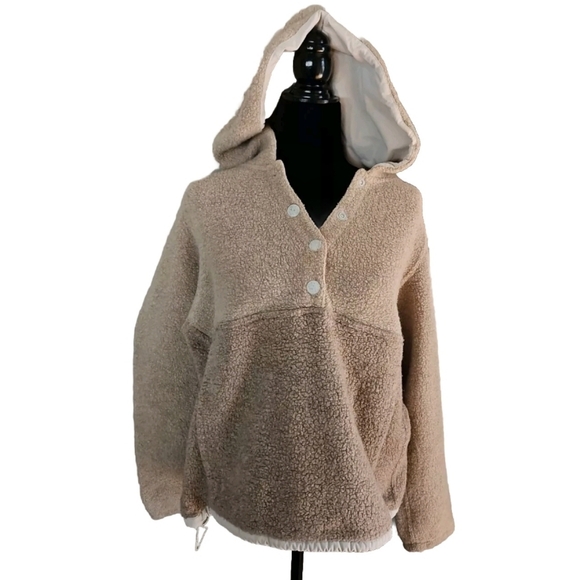 Outdoor Voices Womens Megafleece Tan Snap Up Warm Hoodie M - Picture 2 of 13